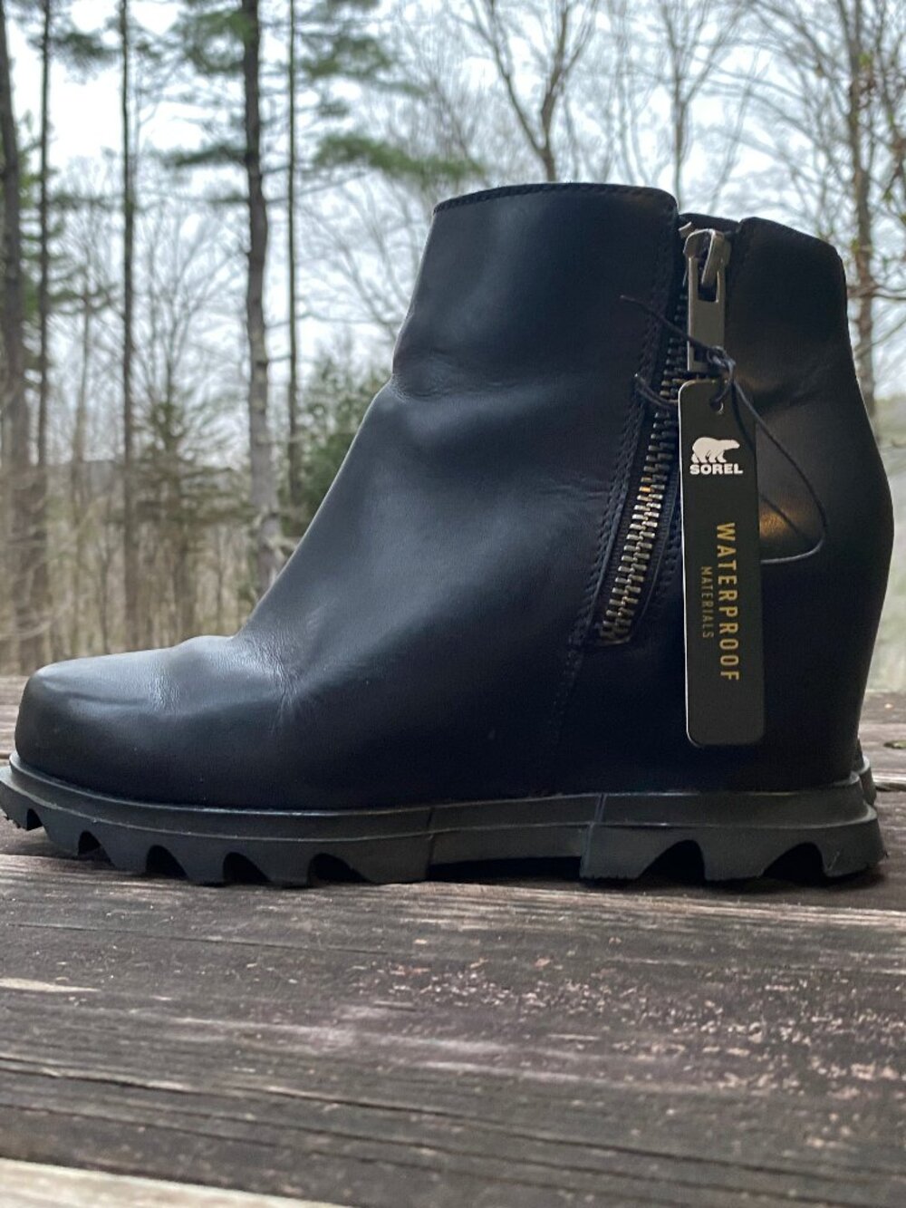 Sorel Joan of Arctic Wedge III Zip Platform Inside Heel Black Booties - Size 7